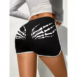 SHEIN LUNE Pantalones Cortos de Mujer Ribete en contraste Halloween Casual