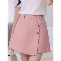 Skort unicolor con botón delantero cruzado