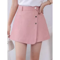 Skort unicolor con botón delantero cruzado