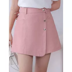 Skort unicolor con botón delantero cruzado