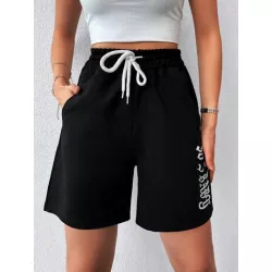 Shorts con estampado de letra de cintura con cordón