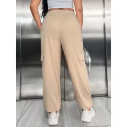 SXY Pantalones deportivos con bolsillo lateral con solapa de cintura elástica