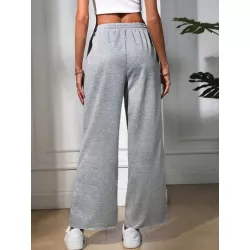 SHEIN EZwear Pantalones de pierna ancha de cintura con cordón desgarro