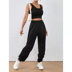 SHEIN EZwear Pantalones de Deporte para Mujer Fruncido Liso