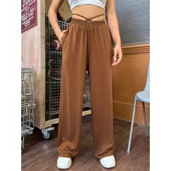 SHEIN EZwear Pantalones de pierna ancha unicolor de cintura con tira cruzada