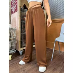 SHEIN EZwear Pantalones de pierna ancha unicolor de cintura con tira cruzada