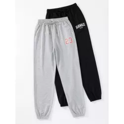 SHEIN EZwear 2 piezas Pantalones deportivos con estampado de letra de cintura con cordón