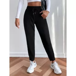 EZwear Pantalones deportivos unicolor de cintura con cordón