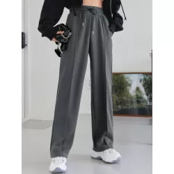 Pantalones deportivos con costura con diseño de cintura con cordón con bolsillos oblicuos