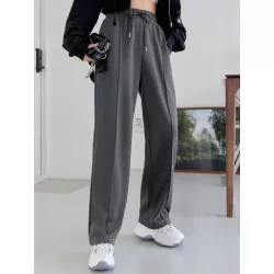 Pantalones deportivos con costura con diseño de cintura con cordón con bolsillos oblicuos