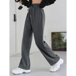 Pantalones deportivos con costura con diseño de cintura con cordón con bolsillos oblicuos