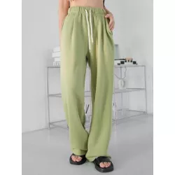 Pantalones deportivos de cintura con cordón con bolsillo oblicuo