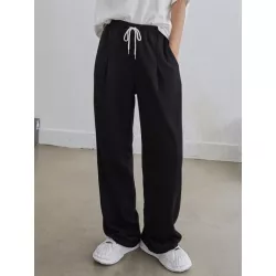 Pantalones deportivos con bolsillo oblicuo de cintura con cordón