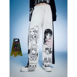 Anime Pantalones deportivos con estampado de figura de color combinado