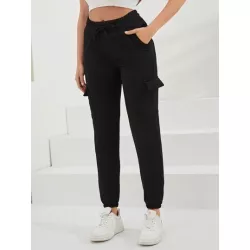 Pantalones deportivos de cintura con cordón con bolsillo lateral con solapa