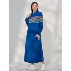 Vestido sudadera con capucha con estampado geométrico