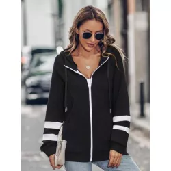 Sudaderas de Mujer Cordón Bolsillo Cremallera A rayas Casual