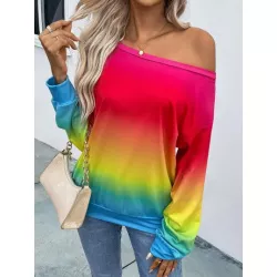 SHEIN VCAY Sudadera de ombré de cuello asimétrico de hombros caídos