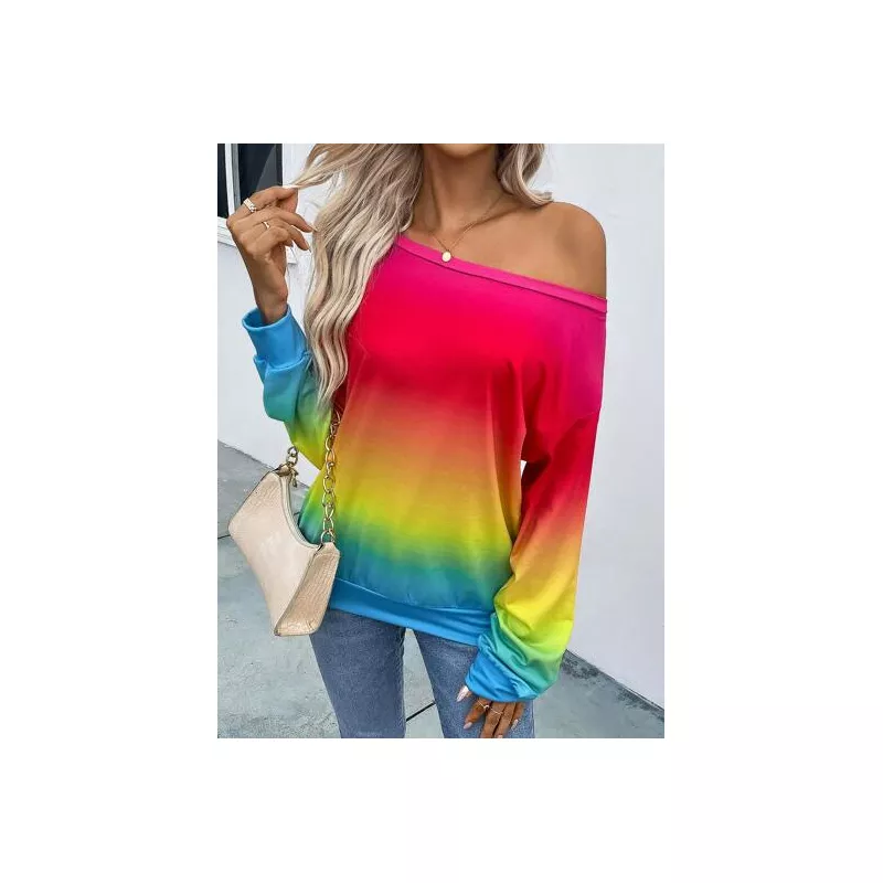 SHEIN VCAY Sudadera de ombré de cuello asimétrico de hombros caídos