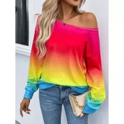 SHEIN VCAY Sudadera de ombré de cuello asimétrico de hombros caídos