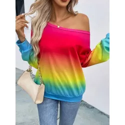 SHEIN VCAY Sudadera de ombré de cuello asimétrico de hombros caídos