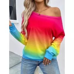 SHEIN VCAY Sudadera de ombré de cuello asimétrico de hombros caídos