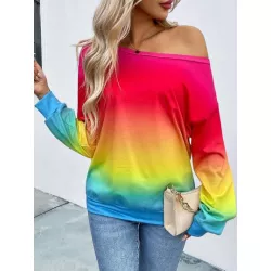 SHEIN VCAY Sudadera de ombré de cuello asimétrico de hombros caídos