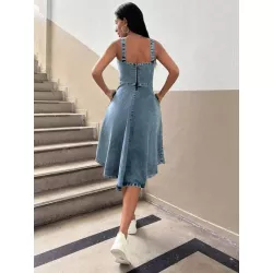 Vestidos mezclilla de mujer Cremallera Liso Casual