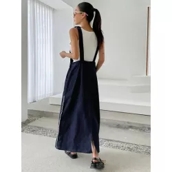 Vestido mezclilla overol con bolsillo oblicuo sin camiseta