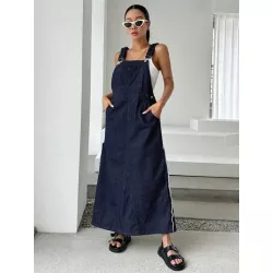 Vestido mezclilla overol con bolsillo oblicuo sin camiseta