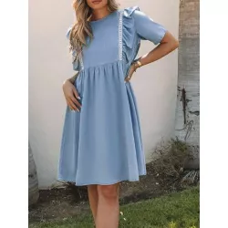 Vestido mezclilla ribete con fruncido smock