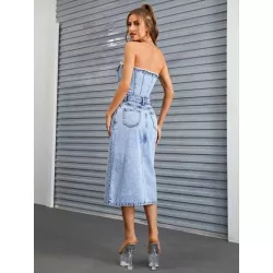 SHEIN ICON Vestido mezclilla tubo con botón delantero de muslo con abertura sin cinturón