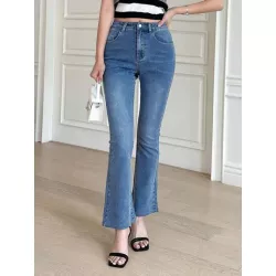 Jeans de pierna amplia de talle alto ribete sin dobladillo