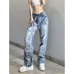 Jeans de pierna recta con estampado de letra