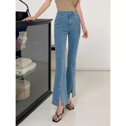 Jeans de pierna amplia bajo con abertura