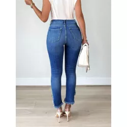 Jeans ajustados de talle alto bajo crudo