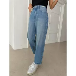 Jeans de talle alto bajo de doblez