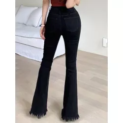 Jeans de pierna amplia de talle alto bajo con fleco