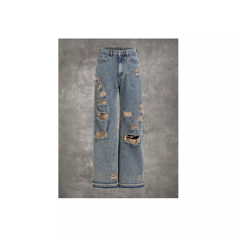 Grunge Punk Jeans desgarro de pierna ancha