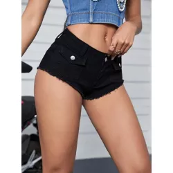 Shorts en mezclilla con bolsillo con solapa bajo crudo