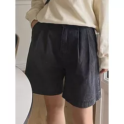 Shorts en mezclilla con bolsillo oblicuo de pierna ancha