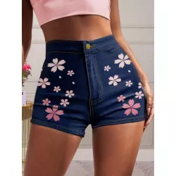 Shorts en mezclilla con estampado floral