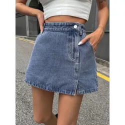 Skort mezclilla bajo con abertura