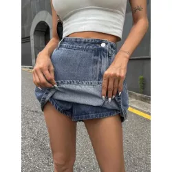 Skort mezclilla bajo con abertura