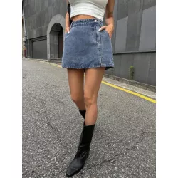 Skort mezclilla bajo con abertura