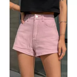 Shorts en mezclilla unicolor de talle alto