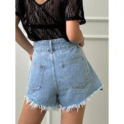 Shorts en mezclilla de talle alto bajo crudo