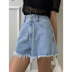 Shorts en mezclilla de talle alto bajo crudo