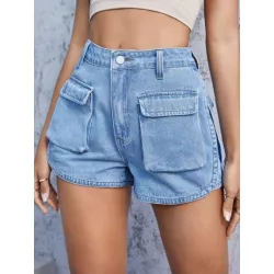 Shorts en mezclilla con bolsillo con solapa