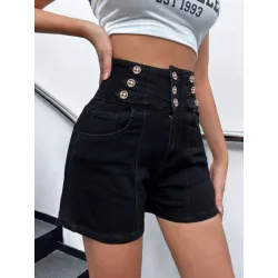 Shorts en mezclilla de talle alto con diseño de botón